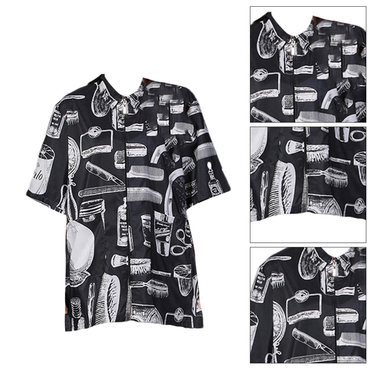 Friseurkittel Schwarz Xl mit Reißverschluss, Kurzarm, Tasche
