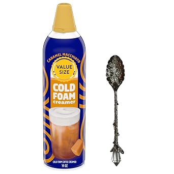 Cold Foam Flavored Coffee Creamer, 14 oz Can with Dumbass Coffee Gem Spoon Caramel Macchiato Gem Spoon