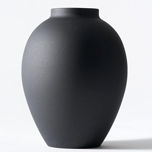 Black Vase for Home Decor - Tall Ella Flower Vase for Centerpieces | Table & Mantel Decorations - Large Round Iron Vase 9 Inch - Matte Black Vases for Flowers & Pampas Grass