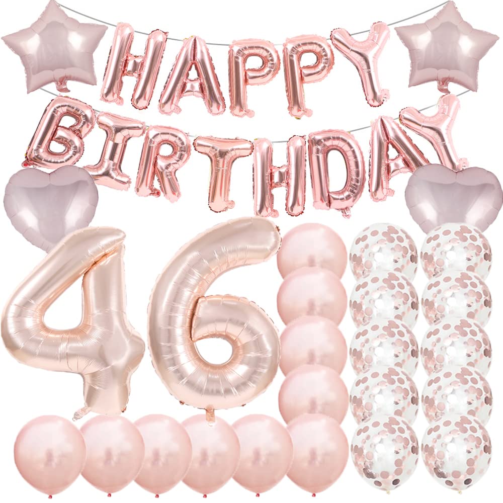 ZSNWGZ Sweet 46th Birthday Decorations Party Supplies,Rose Gold Number 46 Balloons,46th Foil Mylar Balloons Latex Balloon Decoration,Great 46th