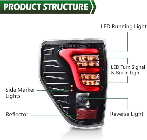 Miniatura 5 de GRAND ORANGE Conjunto de luz trasera LED completa compatible con Ford F150 2009-2014, luces traseras, luces de freno para lado del conductor y del
