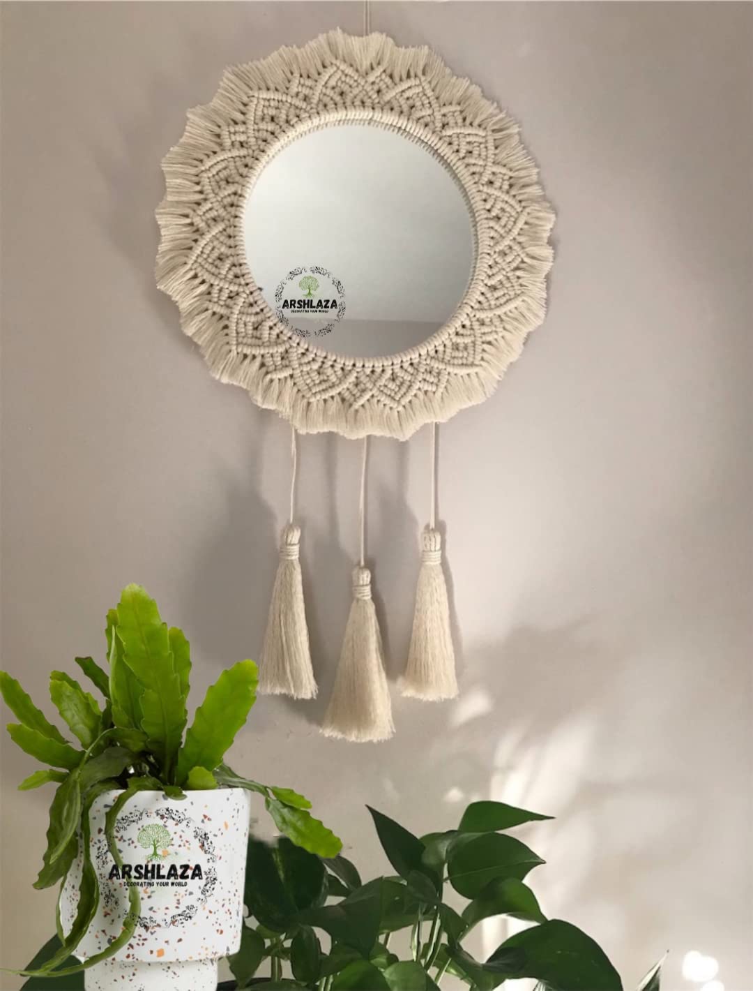 Buy ARSHLAZA Macrame Hanging Wall Mirror with Macrame Round Mirror Art