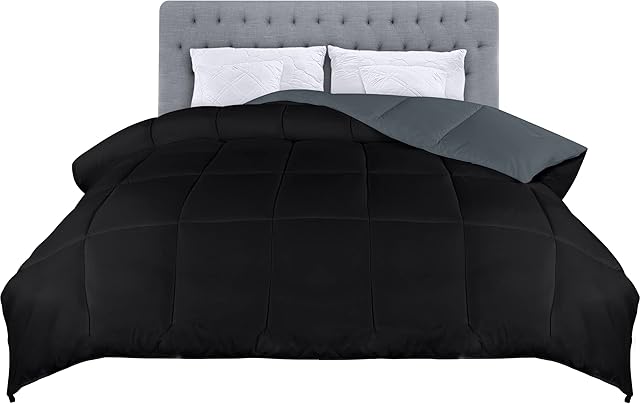 Utopia Bedding All Season Reversible Duvet - | Reversible Two Sided- Black/Grey | - Down Alternative Duvet - Soft and Lightweight Microfiber Box Stitched duvet (4.5 Tog - Super King) Black/Grey