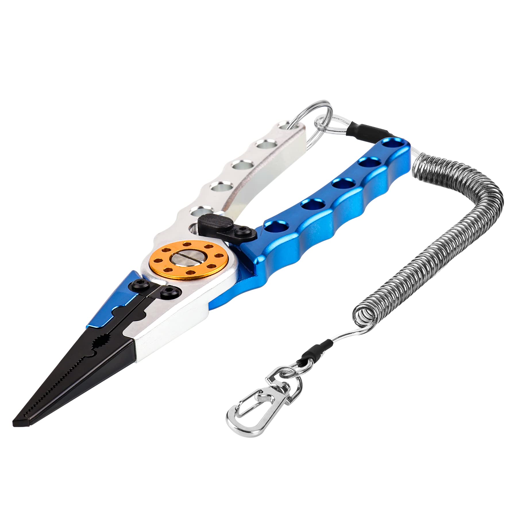 Booms Fishing X1 Aluminum Fishing Pliers Saltwater, Surf Fishing Tackle Kit, Fishing Multitool Hook Remover Braided Fishing Line Cutting and Split Ring with Coiled Lanyard and Sheath