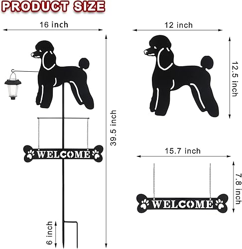 Miniatura 3 de BAYN Estacas de jardín de caniche solar decorativas con una linterna, silueta de perro, letrero de bienvenida, decoración de jardín al aire libre
