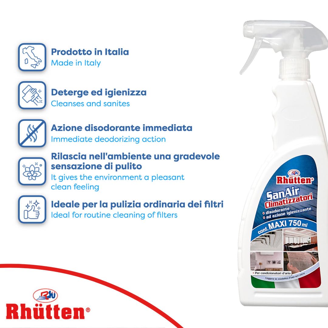 San Air Detergente Igienizzante Climatizzatori, Filtri, Componenti, Unità Esterna, Elimina Cattivi Odori, 750ml spray no gas