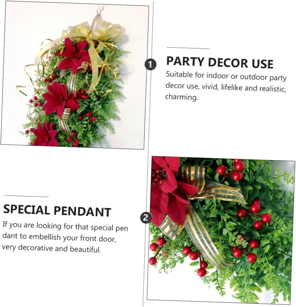 1pc Christmas Garland Wreath Decoration Artificial Green Door Hanging Decor for Holiday Home for Front Door and Wall Welcome Display