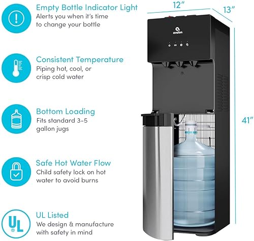 Vista 5 de Avalon refrigerador de agua con carga en parte inferior, despachador de agua, 3 configuraciones de temperatura: agua caliente, fría y natural