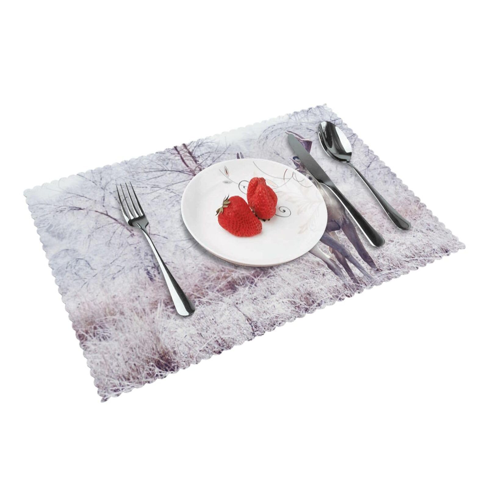 Winter Deer Printed Placemats Set of 4 PCS Washable Placemat for Kitchen Table Heat-resistant Table Mats 45x30 CM