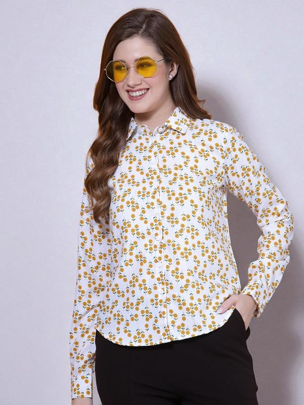 Image of OOMPH! Rayon Floral Printed Shirt for Women | Collared, Full Sleeve | Women's Button Down Shirt | TOP Stylish | Office & Casual