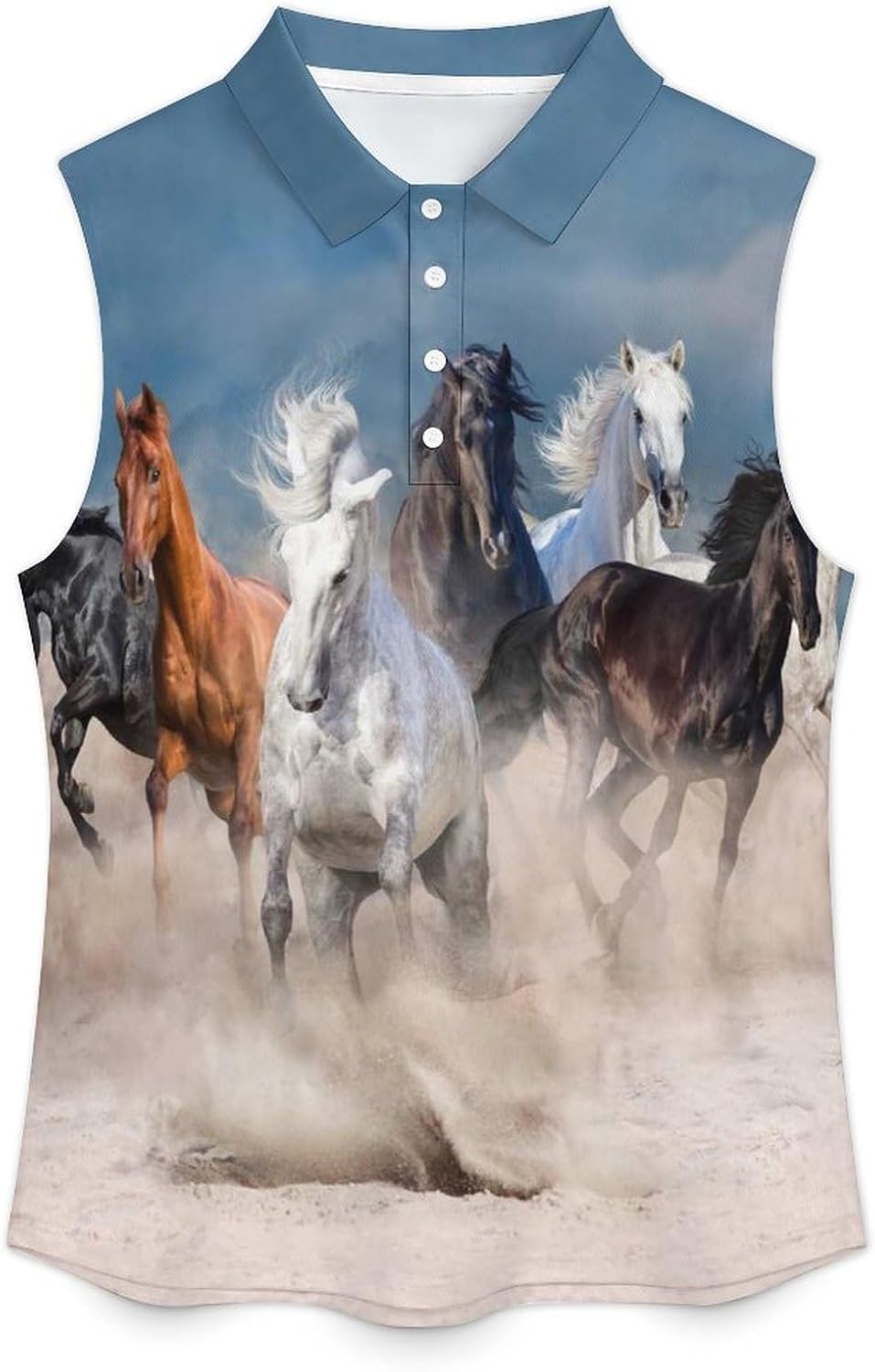 Horse Herd Run in Desert Storm Women's Golf Shirt Sleeveless Polo Shirts Tank Tops Blouses Tennis T-Shirts Casual