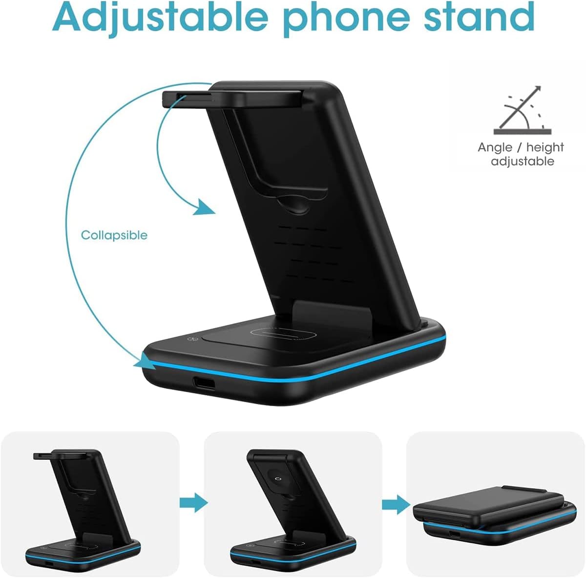 Foldable 3 in 1 Wireless Charger for Apple, Wireless Charging Station for iPhone 13/12/11/X/XR/XS/8, Apple Watch 7/6/SE/5/4/3/2/1, Airpods 2/Pro, Qi-Certified Wireless Charging Stand with 18W Adapter