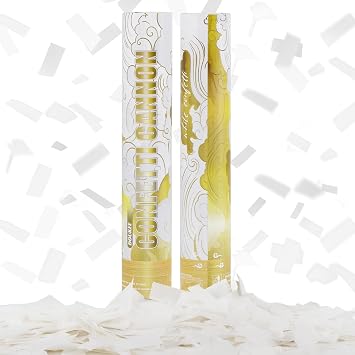 DOUKEE White Confetti Cannon Poppers, Biodegradable Paper Confetti, 2 Pack | Pure White, 25ft Burst, Wedding Party Poppers, Bridal Shower Engagement, Wedding Sent Off Favors
