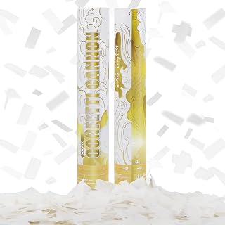 White Confetti Cannon Poppers, DOUKEE Wedding Confetti Party Poppers with White Biodegradable Paper Confetti, for Bridal Shower Engagement, Wedding Sent Off Favors- 2 Pack