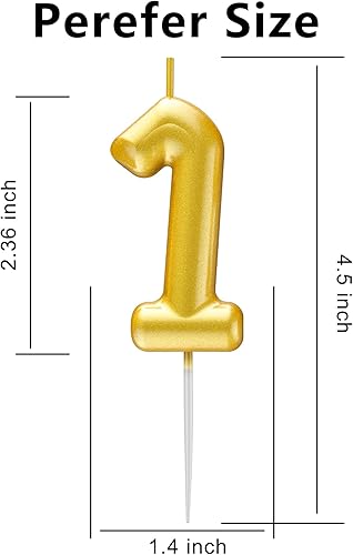 Miniatura 2 de Vela dorada número 1 feliz cumpleaños número 3D velas para decoración de fiesta de pastel de cumpleaños, suministros de celebración de aniversario