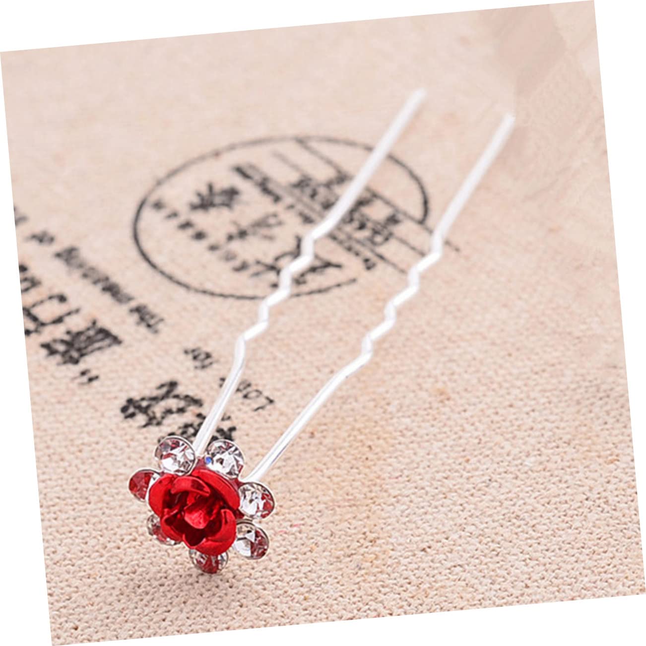 12piezas Horquillas Rosa Adornos De Rhinestone y Perlas Para Novia y Damas De Honor Bodas Rojo