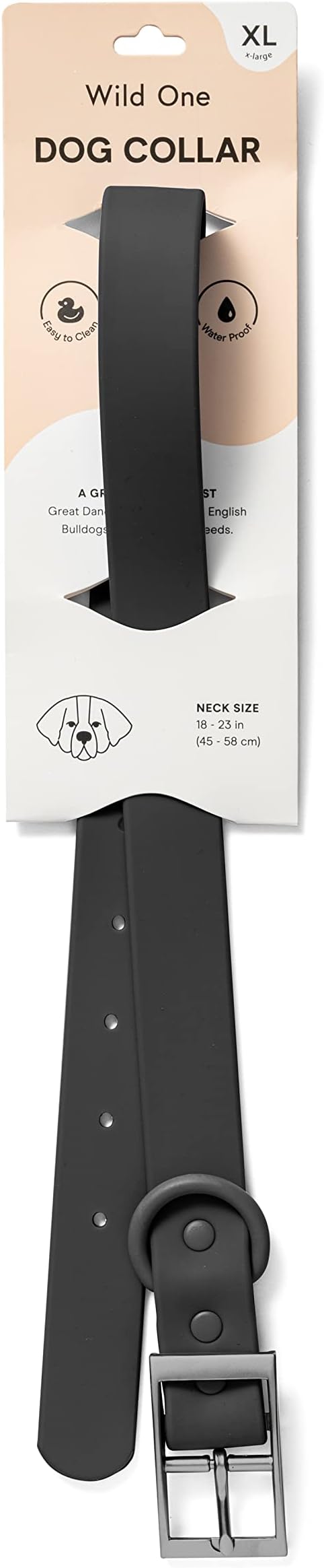 Wild One Dog Collar, Easy-Clean, All Weather Flex-Poly Strap with Metal, Durable, Dirt and Odor Resistant, Size XL, Black