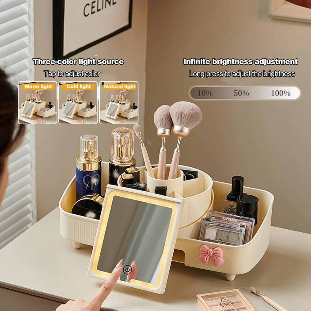 360° Drehbarer Make Up Organizer Set mit Kosmetik Organizer Lidschatten und Lippenstift Organizer, Kosmetik Aufbewahrung, Kosmetikorganiser für Schminktisch, Schlafzimmer, Badezimmer,Flesh