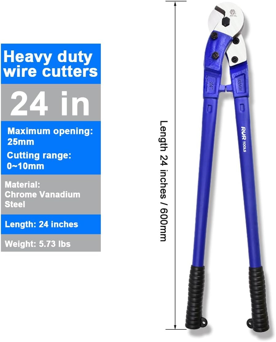 Wire Cutters 24 inch | Wire Rope Cutter Heavy Duty | Industrial-Grade Wire Cutter Pliers, Forged from T8 Alloy Steel, Hardness HRC62, Sharp Cutting. for Stainless Steel Wire, Hard Wire Ropes