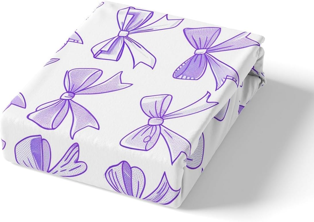 Bowknot Duvet Cover Set Toddler Size,Purple White Bow Bedding Set for Kids Boys Girls Room Decor,Cute Cartoon Comforter Cover,Princess Style Quilt Cover with 1 Pillowcase(No Comforter)