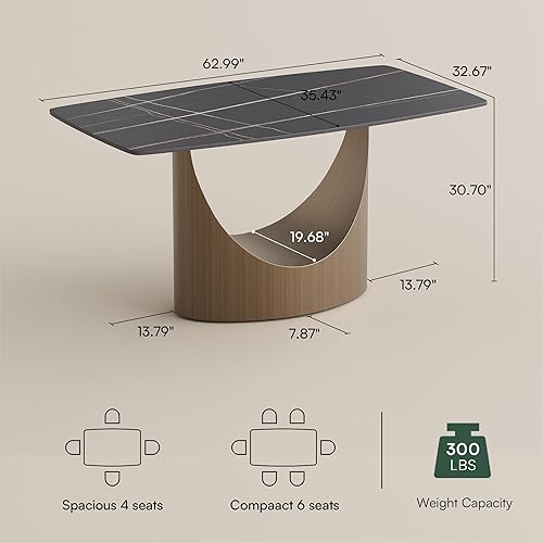 Miniatura 2 de POVISON Mesa de Comedor Moderna Hobart de 63" para 4, Mesa de Comedor Rectangular de Servicio Pesado Negro Mate, Superficie de Mesa de Comedor de
