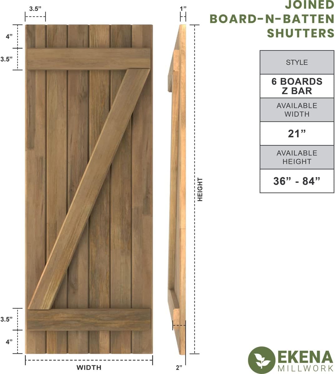 21"W x 40"H Americraft Six Board (2 Batten) Exterior Real Wood Joined Board-n-Batten Shutters w/Z-Bar (Per Pair), Sojourn Blue