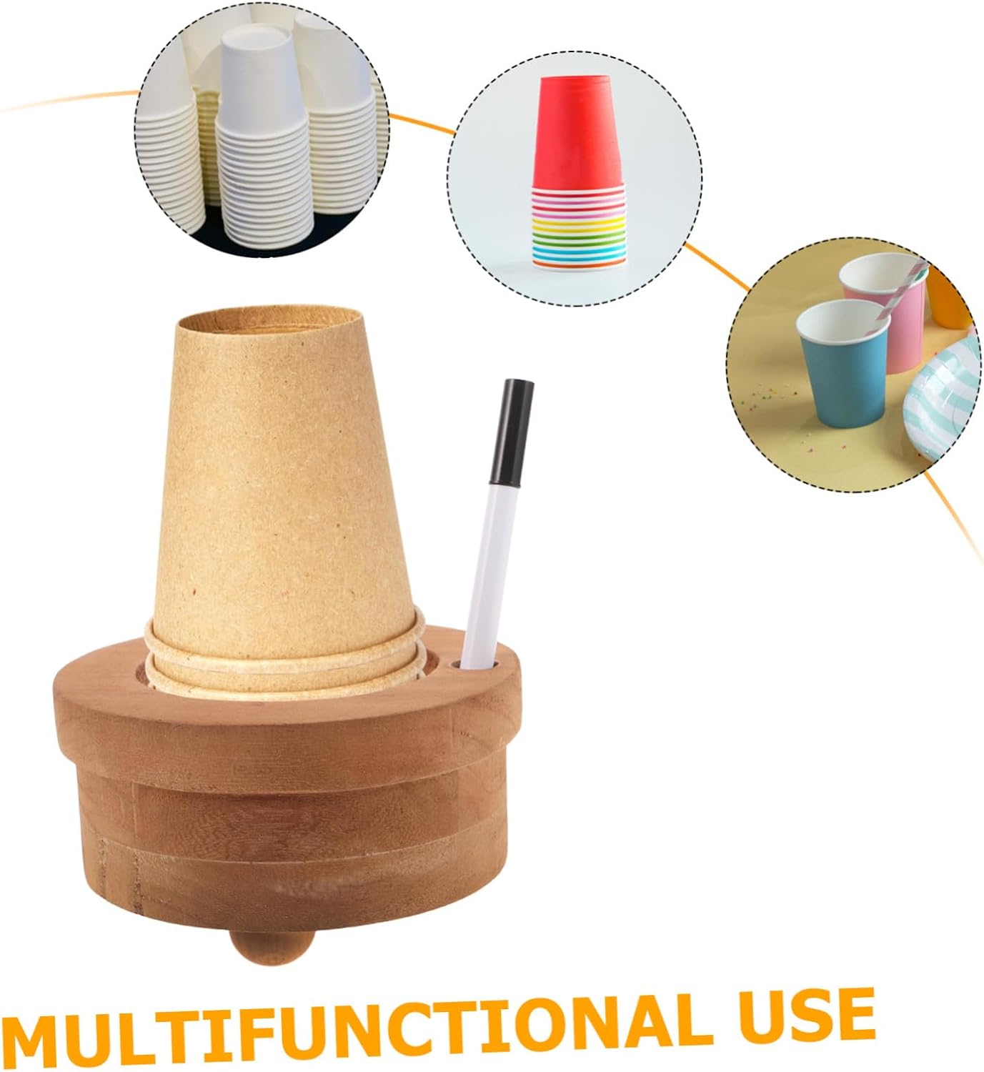 Generic Wooden Disposable Cup Holder Dispenser with Marker Pen Set, Paper Cup Storage Organizer for Bathroom, Party, and Home Use