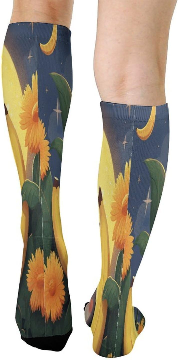 Banana Cat Print Crew Socks Calf Socks Athletic Crew Sock