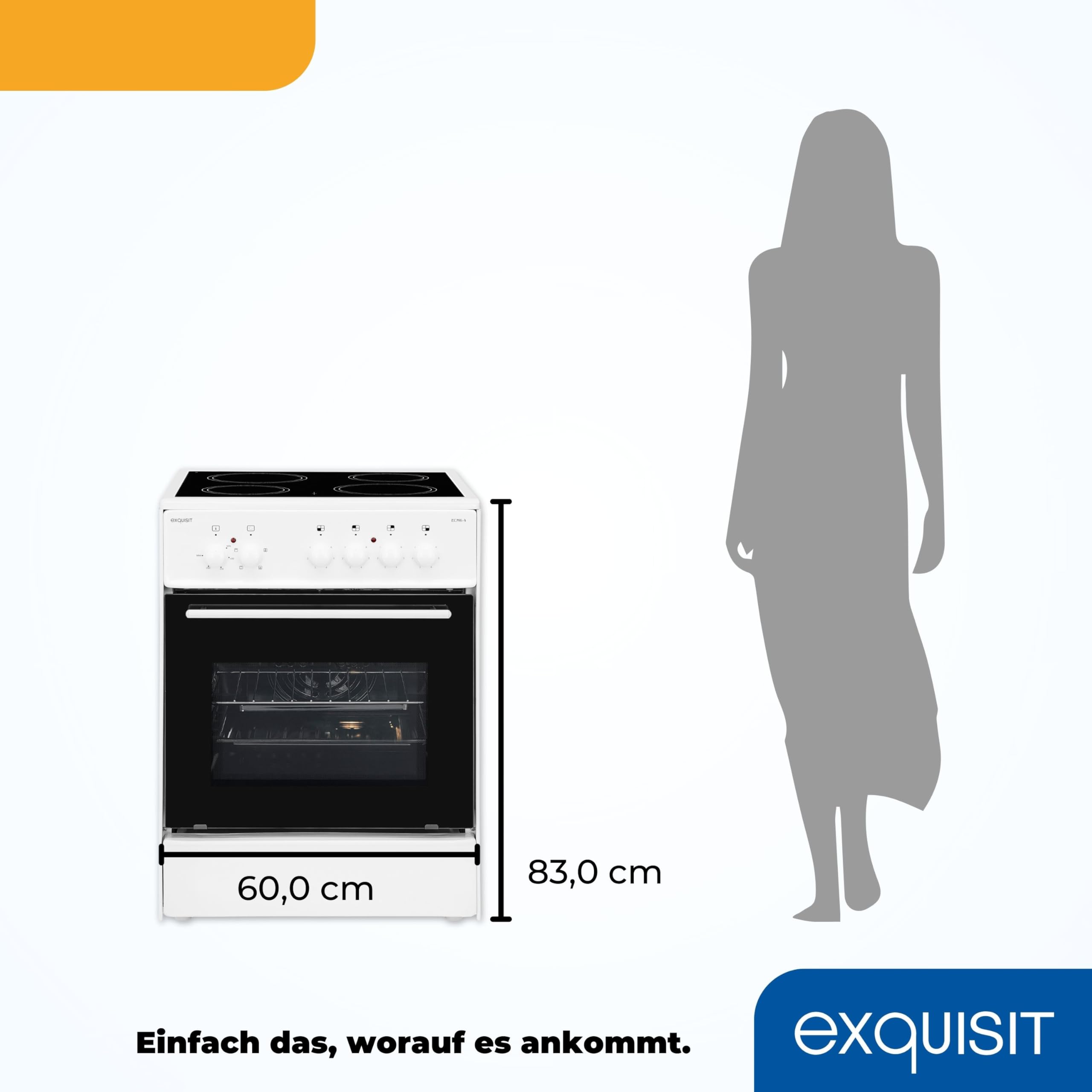 Exquisit - Cocina eléctrica de pie ECM 6-4, 60 cm, vitrocerámica, 61 L, color blanco