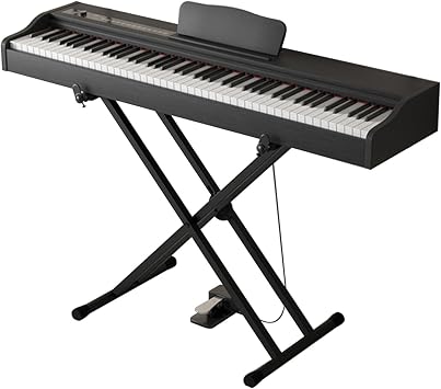بيانو رقمي مزود بـ 88 مفتاحًا مرجحًا لحركة المطرقة يدعم USB-MIDI وسماعات رأس مزدوجة بيانو إلكتروني للمبتدئين المحترفين مع حامل موسيقى ودواسة مستدامة باللون الأسود