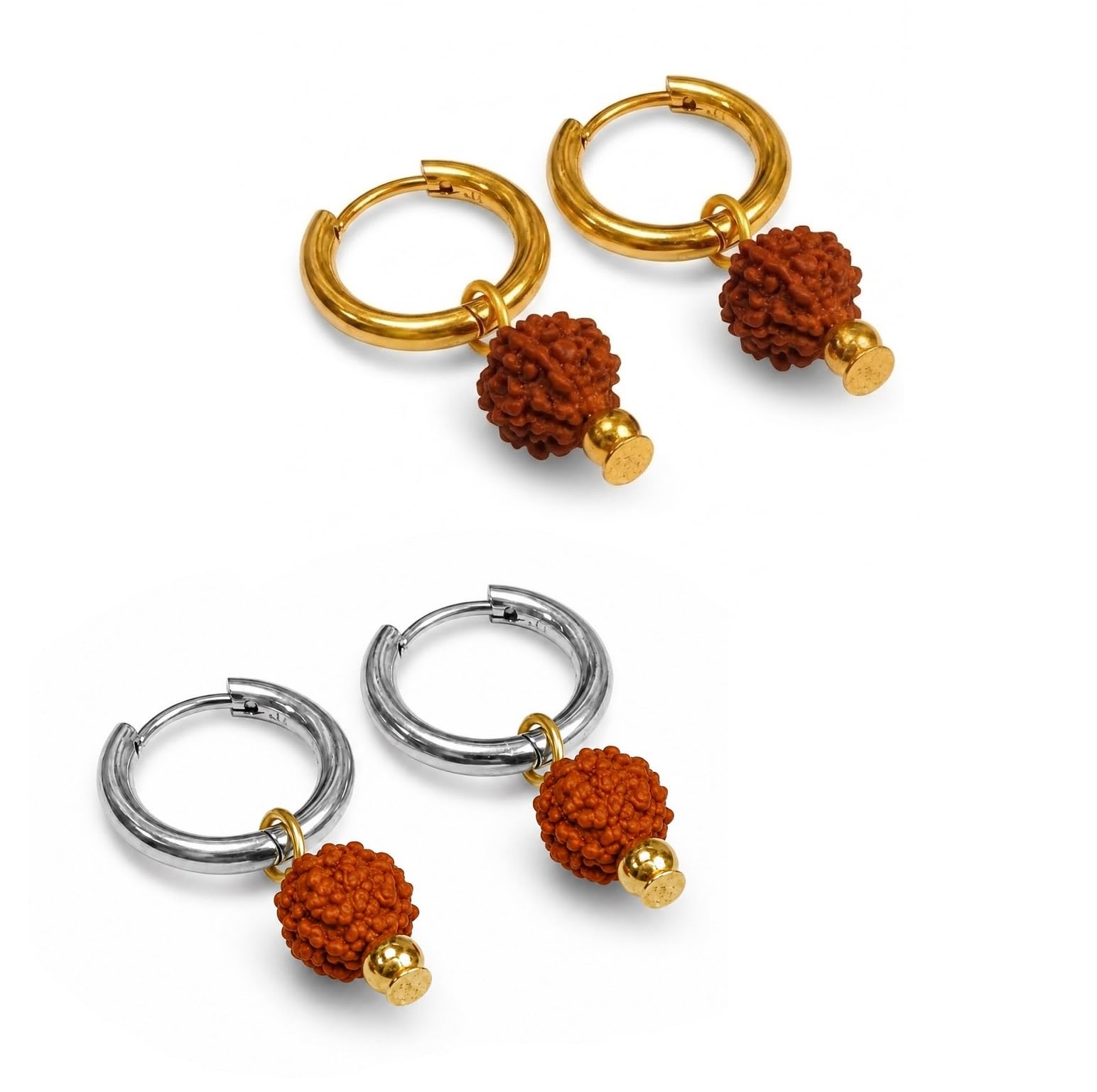 zivika Pack Of 2 Pair Lord Mahakal Rudraksha Hoop Bali Earrings For Men & Boys Jewelry-picture-56