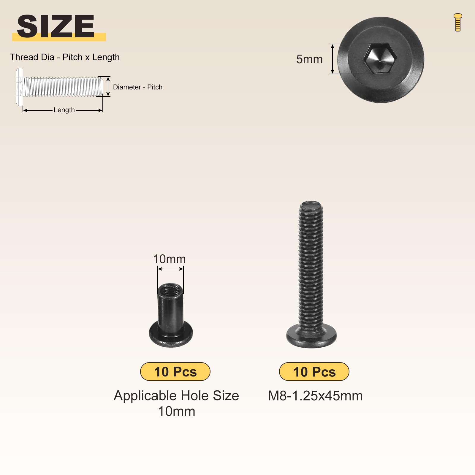 METALLIXITY Furniture Crib Screws Replacement Set(M8-1.25x45mm) 20Pcs - Image 2