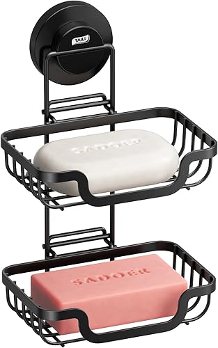 Miniatura 10 de TAILI - Jabonera con ventosa para jabón, porta-champú de barra para pared de ducha, bandeja de ahorro de jabón con drenaje para baño, soporte de