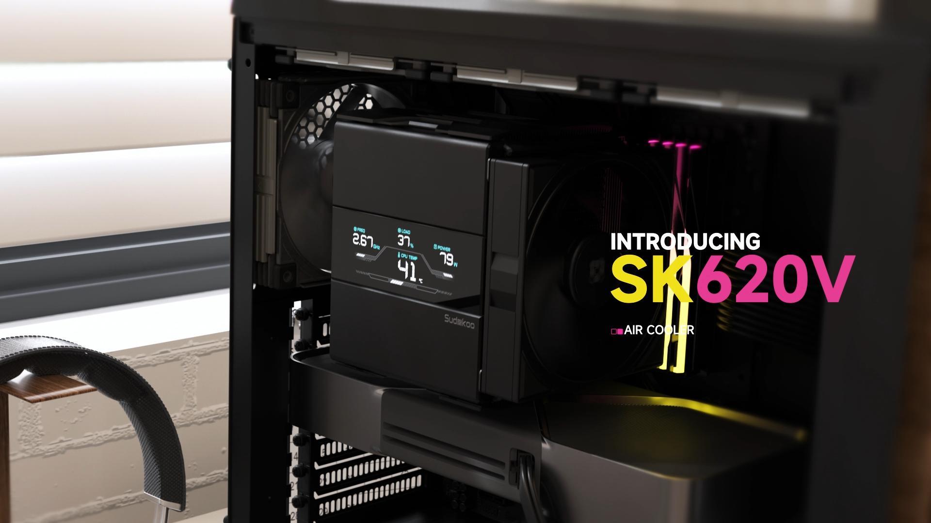Image of SK620V White AM5 Air Cooler: 6 Heatpipes Dual Tower CPU Air Cooler with Digital Display for AM5 Exclusive - PC Cooler with 120mm FDB PWM Quiet Fans & Quick Lock Mount