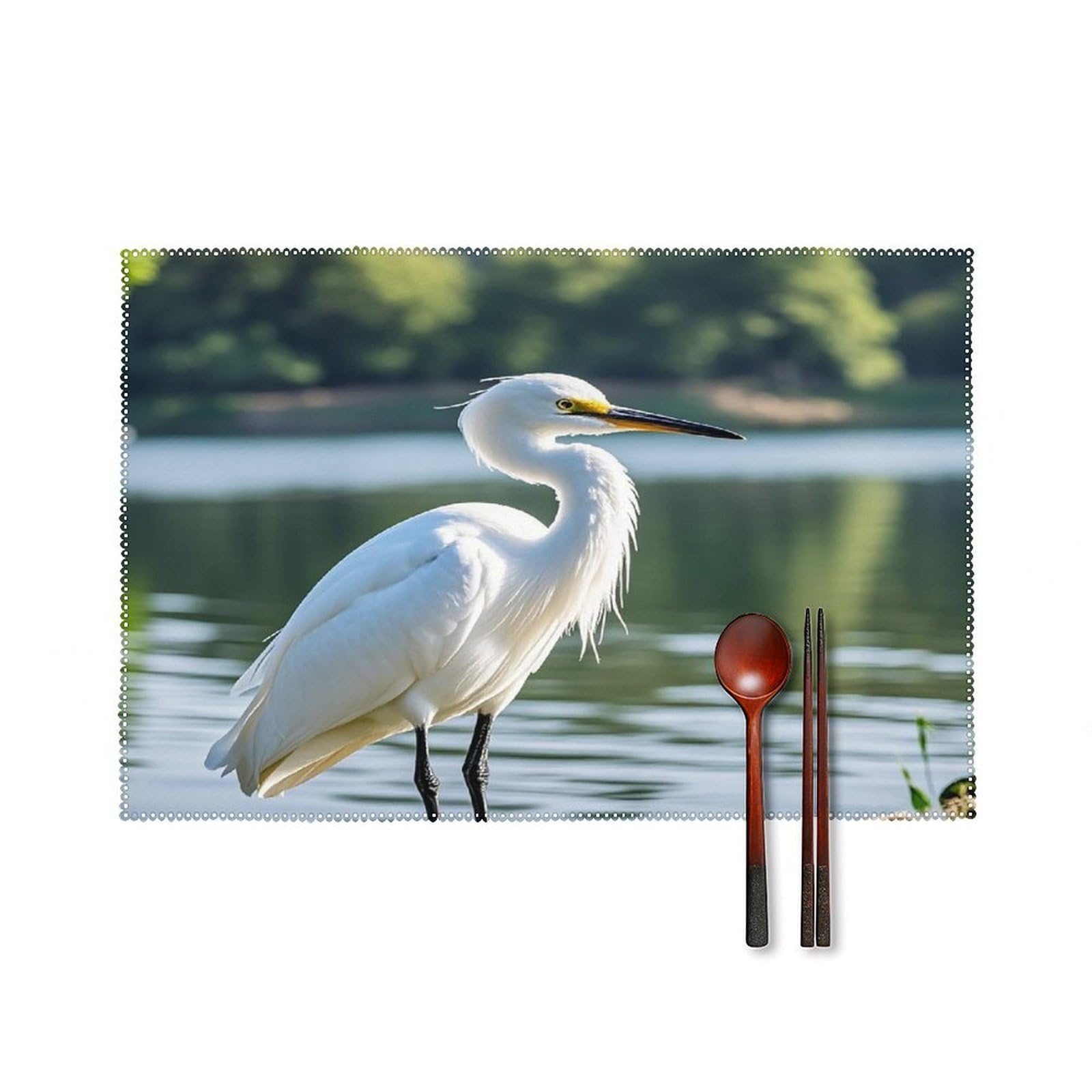 Heron Placemats Set of 6 Heat-Resistant Washable Place Mats Wipeable Kitchen Placemat Easy to Clean for Indoor Outdoor Party Kitchen Decoration