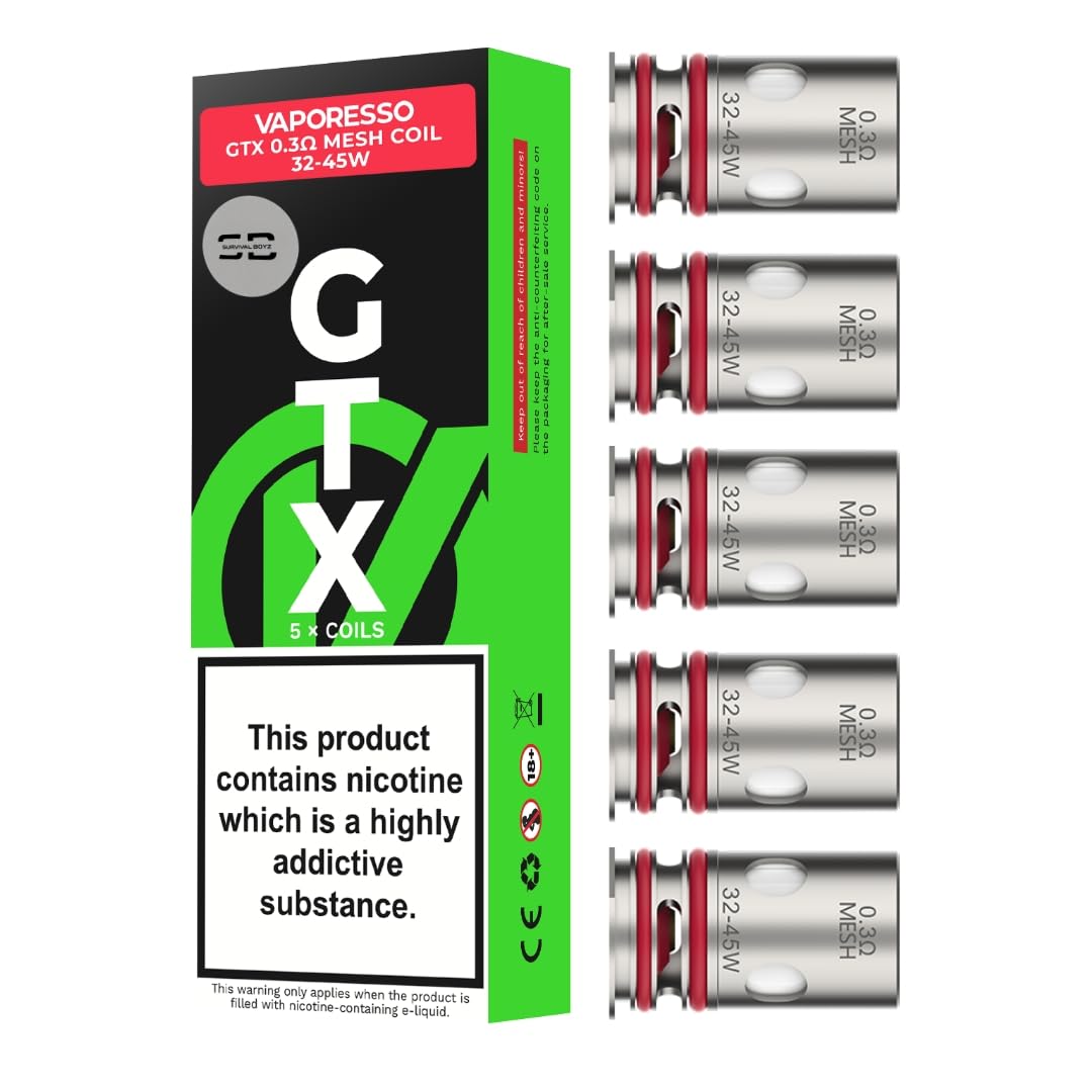 Vaporesso GTX Coils [0.3] - 5 Pack - Available in 0.2,0.3,0.4,0.6,0.8Ω - Compatible with Target, Luxe, GTX, Swag, Armour, Gen Series - No Nicotine