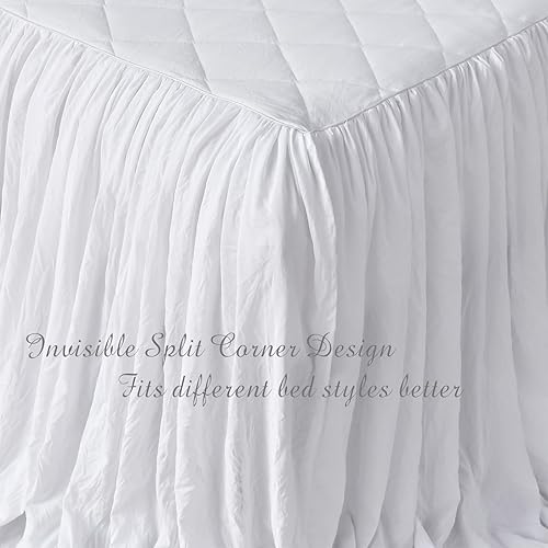 Miniatura 3 de Lady Ann Wheat Ruffle Skirt Bedspread Queen Size 3-Piece Set, Ultra Soft 30" Long Drop Corner Split Farmhouse Quilted Bed Spread