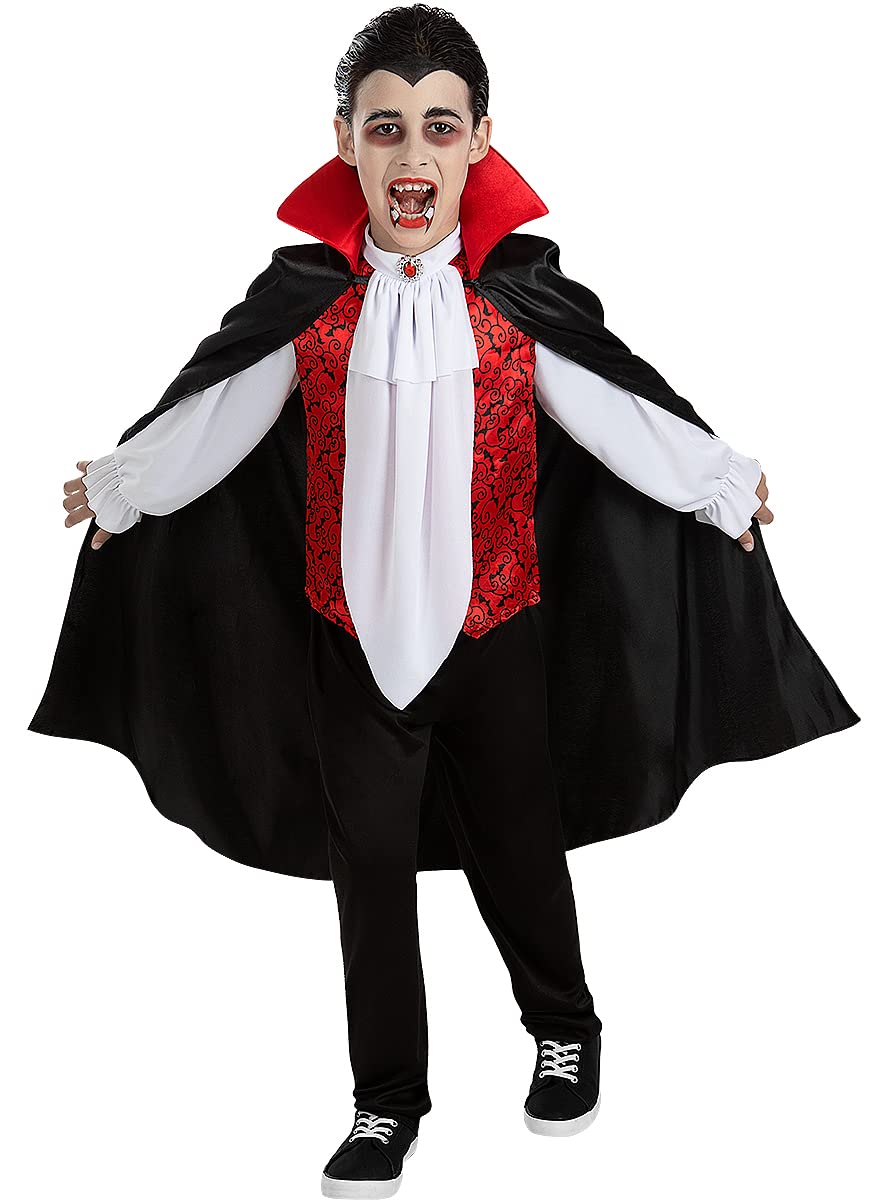 Funidelia | Disfraz de Conde Drácula para niño Halloween, Terror, Dracula, Vampire - Disfraz para niños y divertidos accesorios para Fiestas, Carnaval y Halloween - Talla 7-9 años - Negro