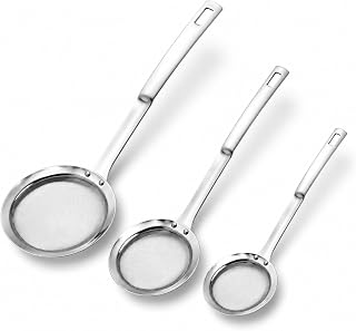 3-Pack Stainless Steel Fine Strainer Set, Assorted Sizes Kitchen Cooking Colanders