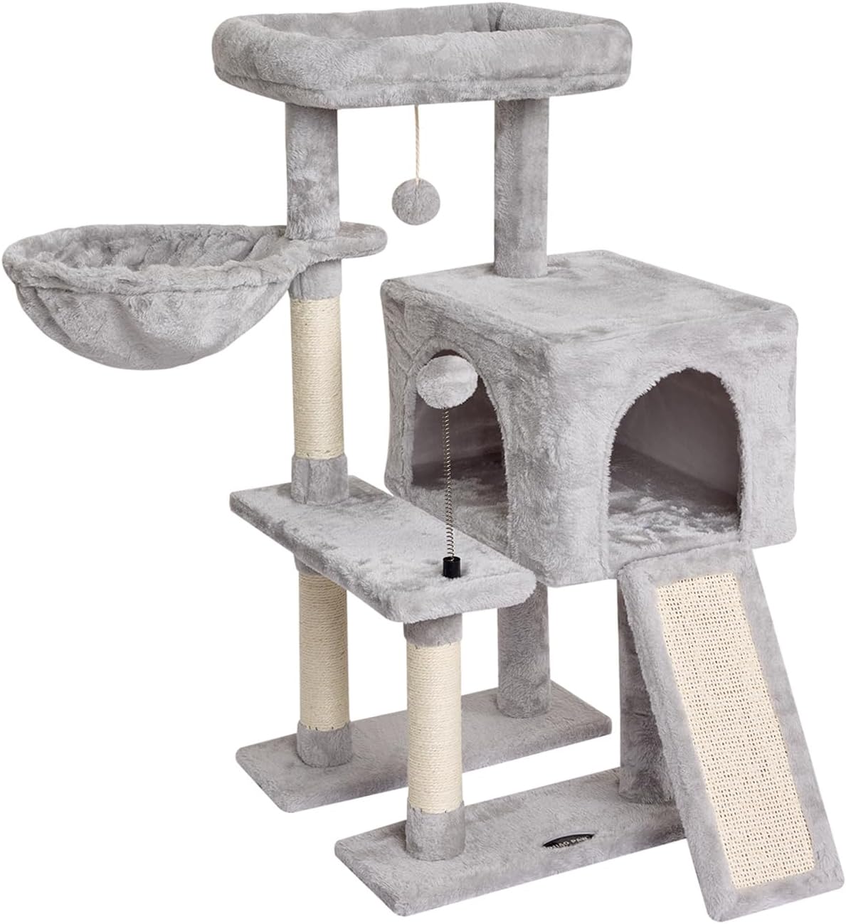 MIAO PAW Grey Cute Cat Tree Tower for Indoor Cats Condo with Sisal Scratching Posts Jump Platform Furniture Activity Center Play House Bed