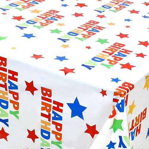 Miniatura 3 de Manteles de plástico con estrellas coloridas para mesas rectangulares de 8 pies, funda desechable impermeable para decoración de fiestas de