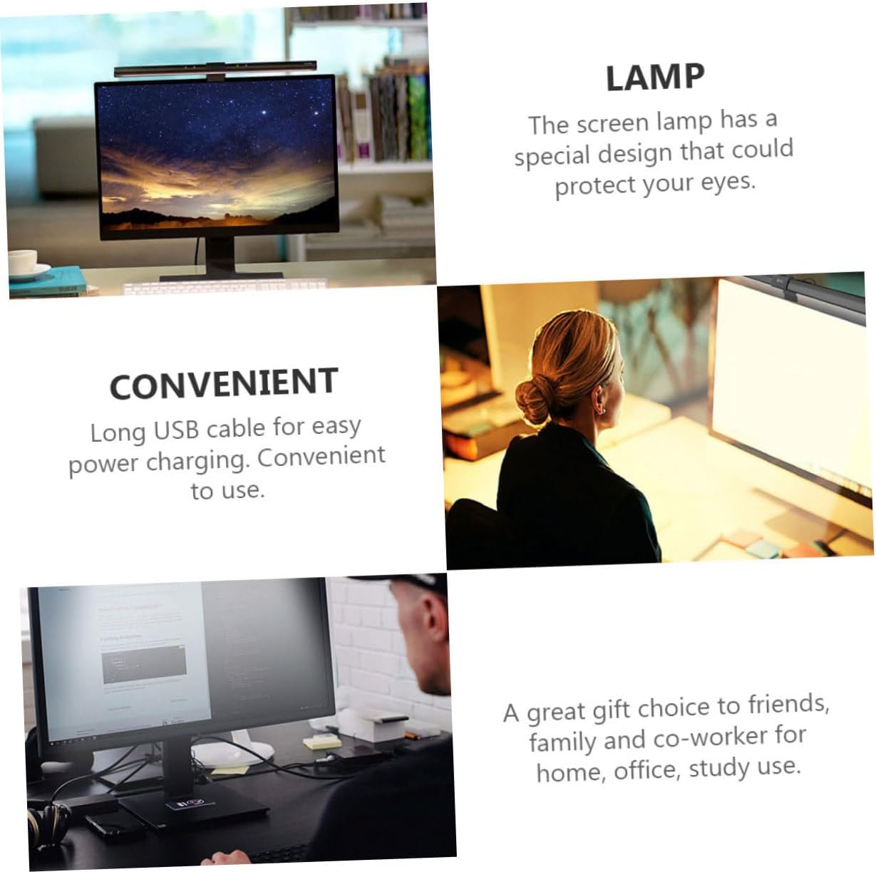 Vaguelly Monitor Led Backlight Desk Lamp USB Screen Light Asymmetrical Reflective Design 3 Adjustable Brightness for Eye