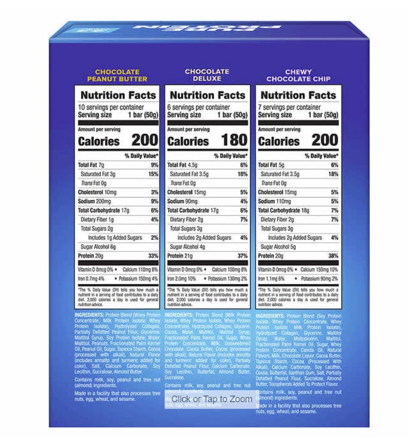 Miniatura 2 de Barras de proteína pura con alto contenido de proteínas, aperitivos nutritivos para apoyar la energía, bajas en azúcar, sin gluten, paquete variado