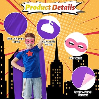 AUYAO Kids Reversible Cape Mask Set 2PCS Costume Cloak for Halloween Party