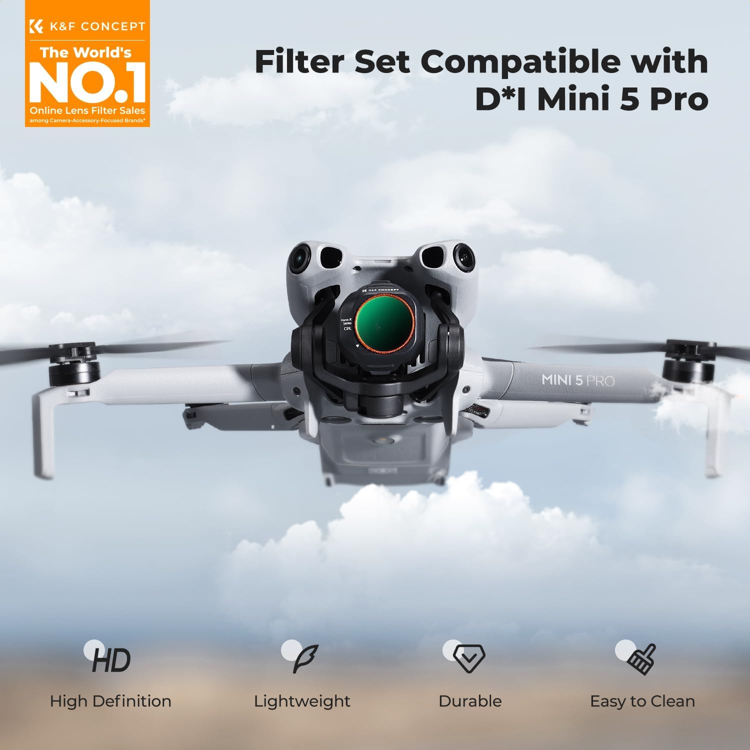 K&F CONCEPT ND/PL Filter Set Compatible with DJI Mini 5 Pro, 6 Pack CPL ND4&PL ND8&PL ND16&PL ND32&PL ND64&PL Polarizer Neutral Density Drone Lens Accessories, Multi Coated HD Optical Glass