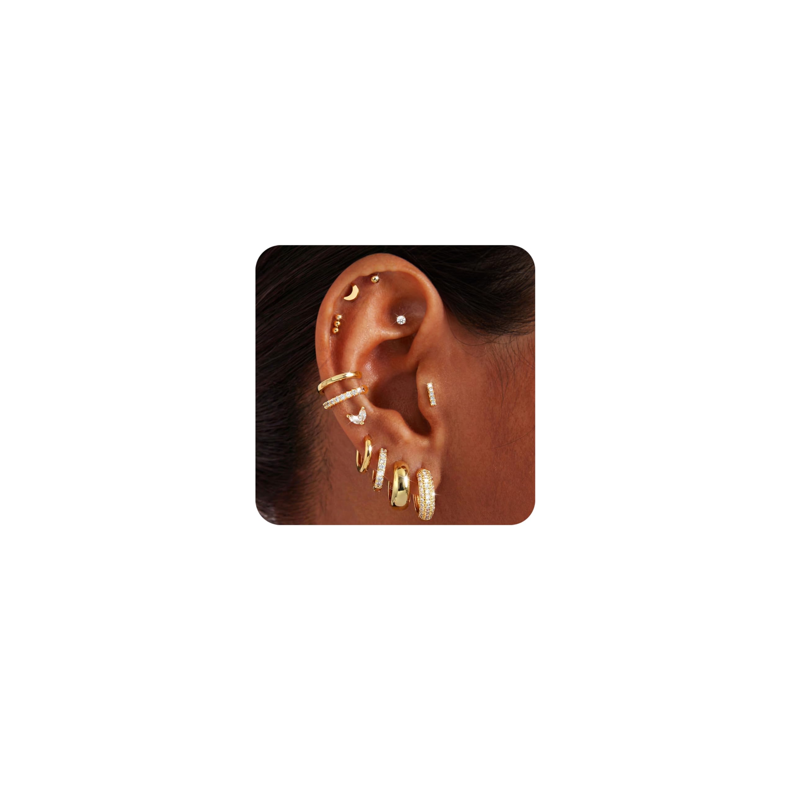 MILACOLATO Orecchini Acciaio Chirurgico Donna Oro Argento Orecchini Anallergici Cerchio Helix Piercing Trago Set Gioielli Donna Placcati Oro 14K per Piercing Multipli