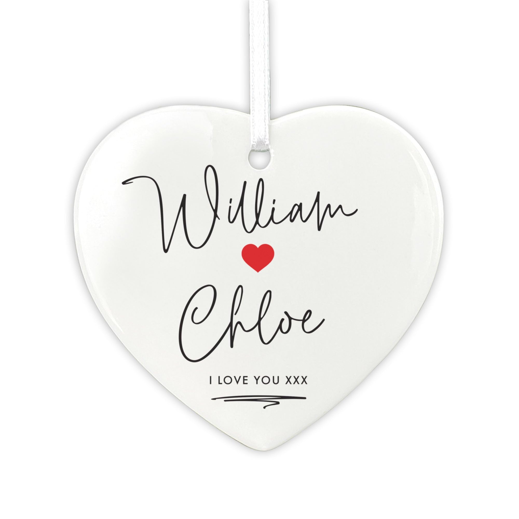 Personalised Couples Ceramic Heart | Custom with 2 Names & Text | Christmas Tree Bauble Gift for Partner, Husband & Wife | Xmas Keepsake | W 7.4cm x H 7.4cm
