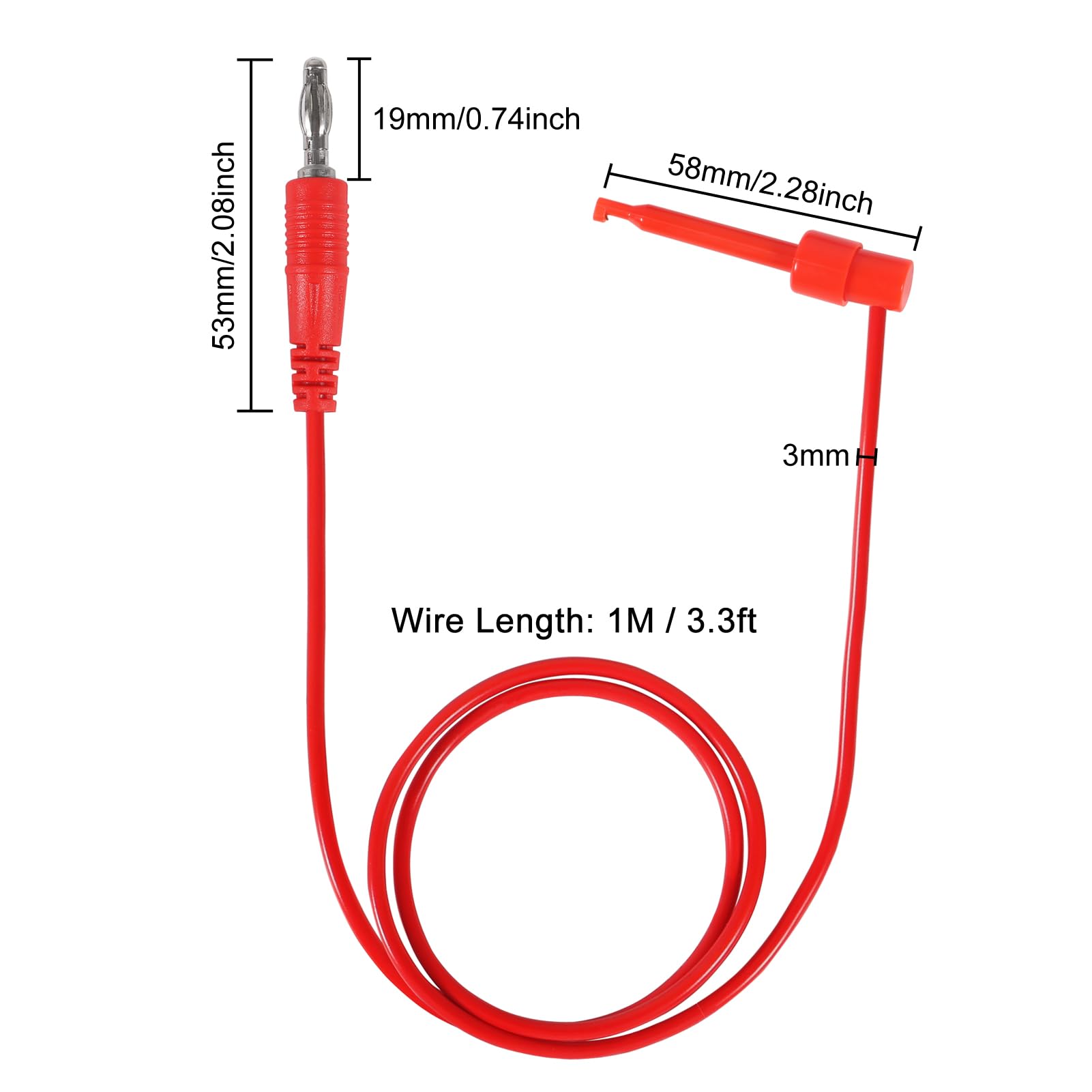 4 Paar Messleitungen mit 4 mm Bananenstecker auf Multimeter-Testhaken, 100 cm, Elektro-Starthilfekabel
