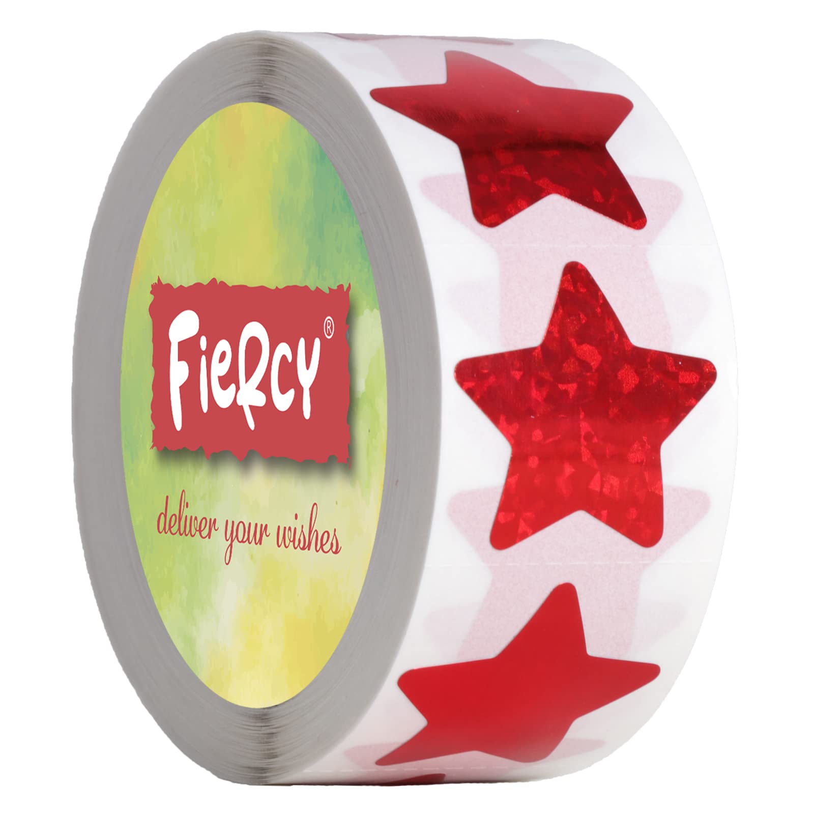 Fiercy 1 inch Red Star Stickers with Glitter Holographic Pattern, 500 pcs Sparkling Self-adhensive Label Roll, Star Stickers for Personal and Business Use