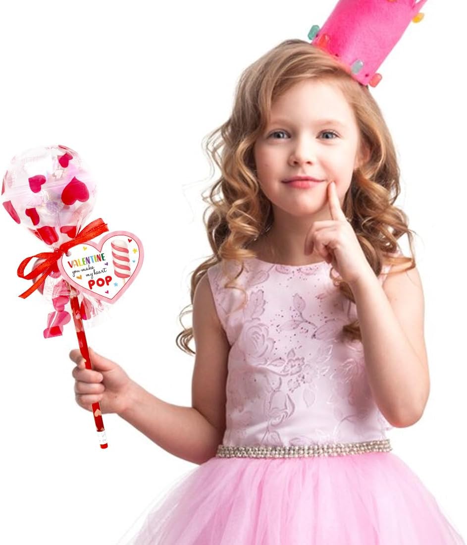 24 Pack Valentines Day Gifts, Valentine's Day Gifts with Valentines Cards Pencils Stickers Erasers Stampers